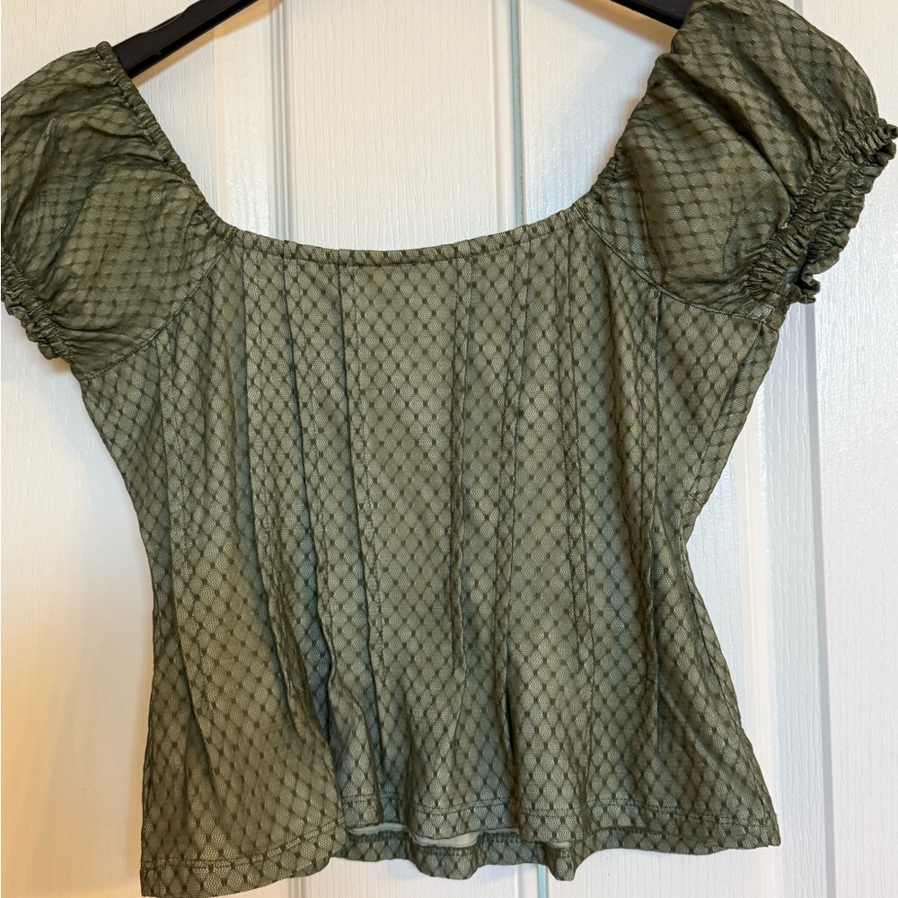 Anthropologie Textured olive Green Blouse